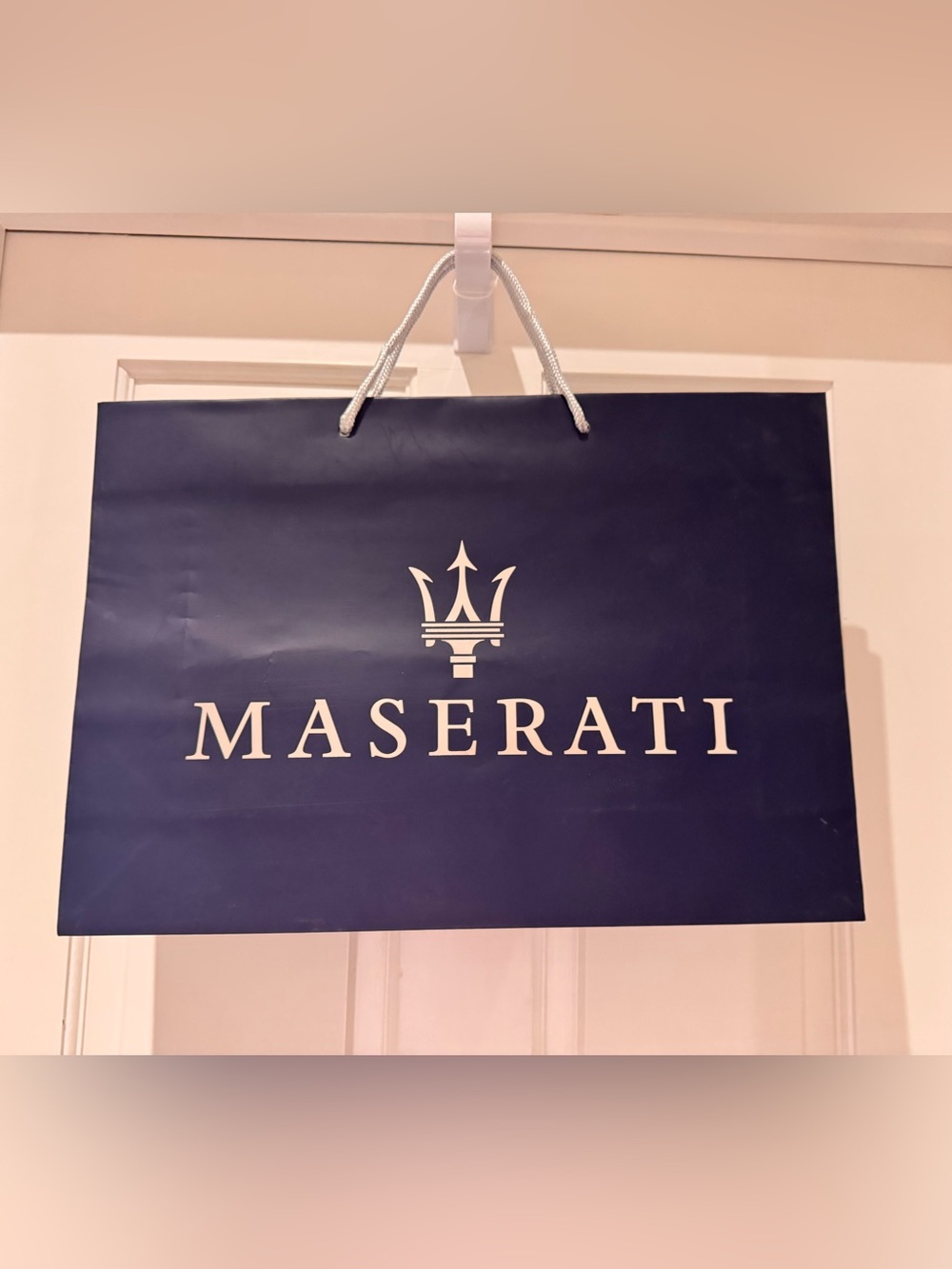 Maserati Official Branded Luxury Gift Shopping Bag – Navy Blue Trident Logo